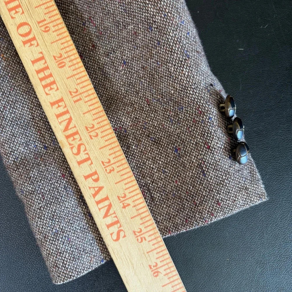 Vintage Haggar Brown Donegal Tweed Blazer Sport Coat Sz 46L Suede Elbow Patches